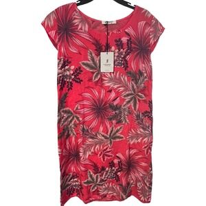 NWT Femme Fatale Red Palm Leaves Linen Shift Dress Made in Italy Size XL